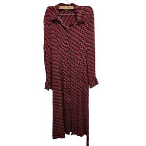 Boden Shirt Dress Houndstooth Print Long Sleeve Midi Red Navy - Womens 10